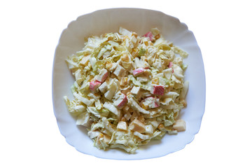 plate of salad on a white background,Chinese cabbage salad in a plate isolated on a white background