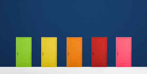 Many colorful doors in room. Concept of choice - obrazy, fototapety, plakaty