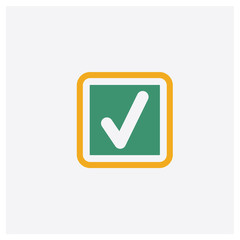 Check concept 2 colored icon. Isolated orange and green Check vector symbol design. Can be used for web and mobile UI/UX