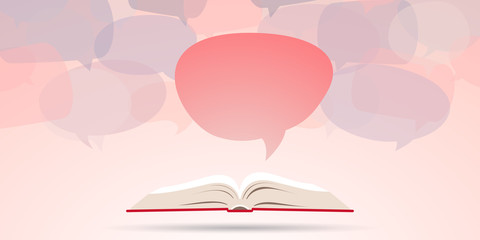 Open book with speech bubble flying out