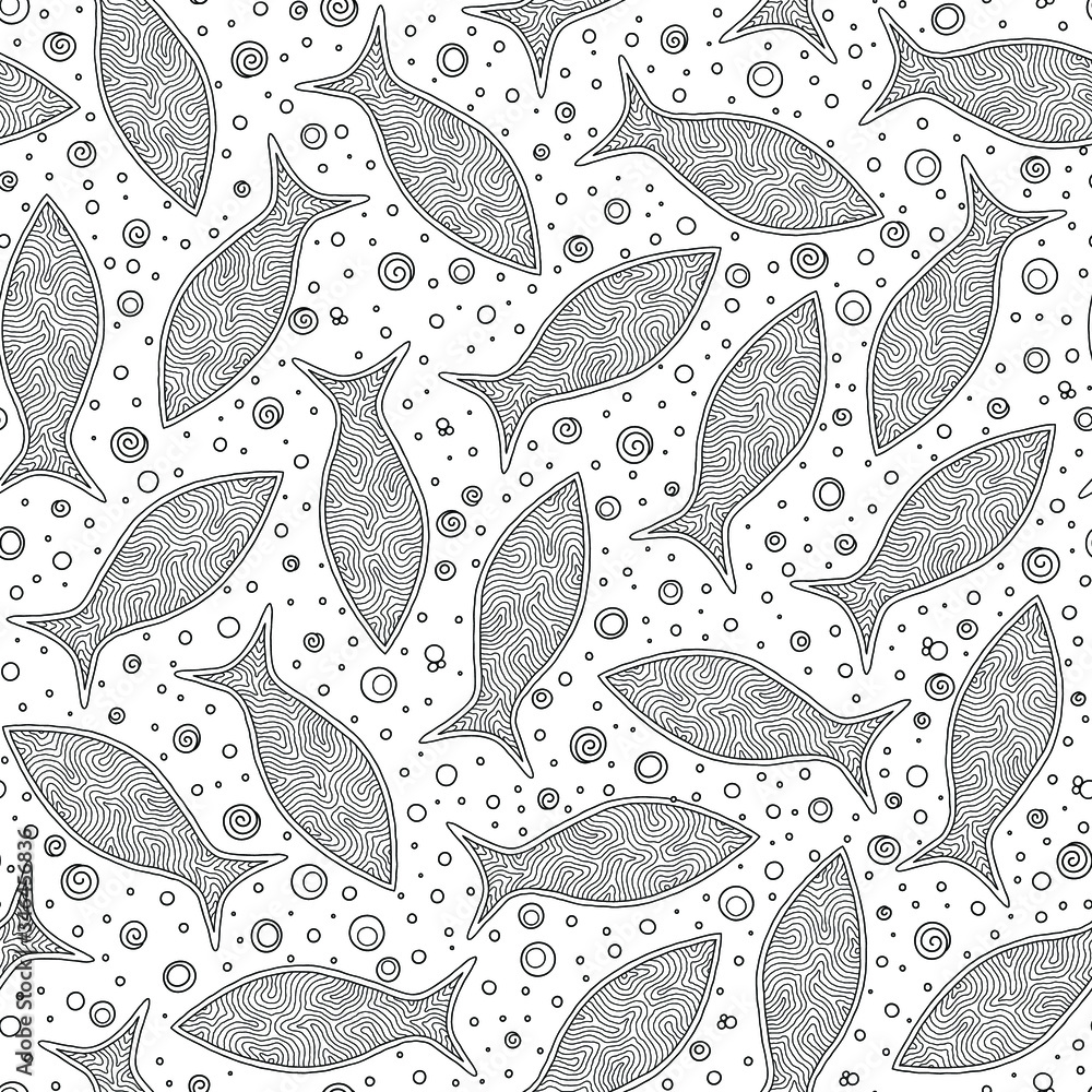 Canvas Prints Seamless pattern with hand drawn fish for coloring book