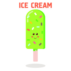 Ice lolly. Color  ice-cream of different taste with  toppings. Summer dessert. Vector illustration