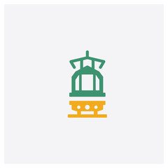 Tram front view concept 2 colored icon. Isolated orange and green Tram front view vector symbol design. Can be used for web and mobile UI/UX