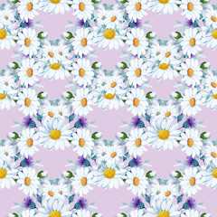 seamless pattern design with daisy and wild flowers