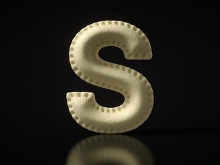 Letter S shaped dumpling on black background. 3D illustration
