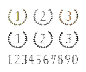 ランキングの手描きイラストのセット／順位／優勝