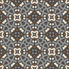 Creative color abstract geometric pattern in gray, black and orange, vector seamless, can be used for printing onto fabric, interior, design, textile, pillows, carpet, tiles.