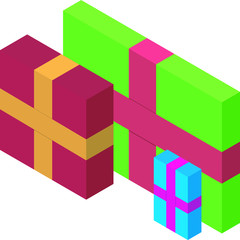 isometric gift boxes with ribbons isolated over white background