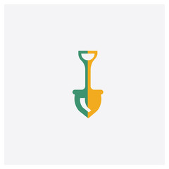 Shovel concept 2 colored icon. Isolated orange and green Shovel vector symbol design. Can be used for web and mobile UI/UX