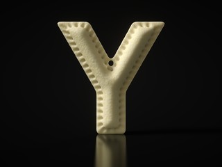 Letter Y shaped dumpling on black background. 3D illustration