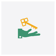 Key concept 2 colored icon. Isolated orange and green Key vector symbol design. Can be used for web and mobile UI/UX