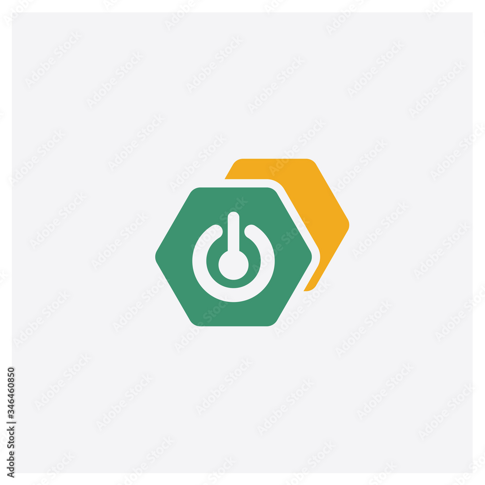 Sticker Power button concept 2 colored icon. Isolated orange and green Power button vector symbol design. Can be used for web and mobile UI/UX