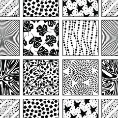 Vector  doodle tile pattern. Hand-drawn mosaic seamless ornament.