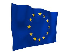 Slightly waving flag of the European Union isolated on white background, 3D rendering. Symbol of Europe. 3D illustration
