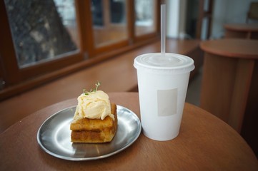Iced Latte coffee served with desserts