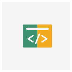 Coding concept 2 colored icon. Isolated orange and green Coding vector symbol design. Can be used for web and mobile UI/UX