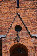 Building details of a medieval village church in Grossziethen, Germany.