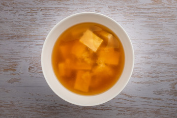 Miso soup with tofu with background