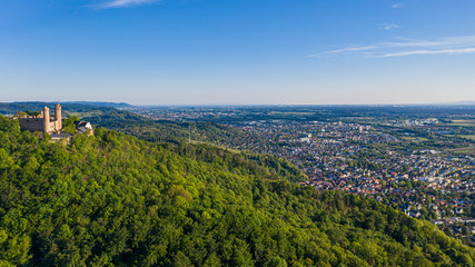 Fototapeta na wymiar Panoramic aerial view of the German town Bensheim in summer during daytime