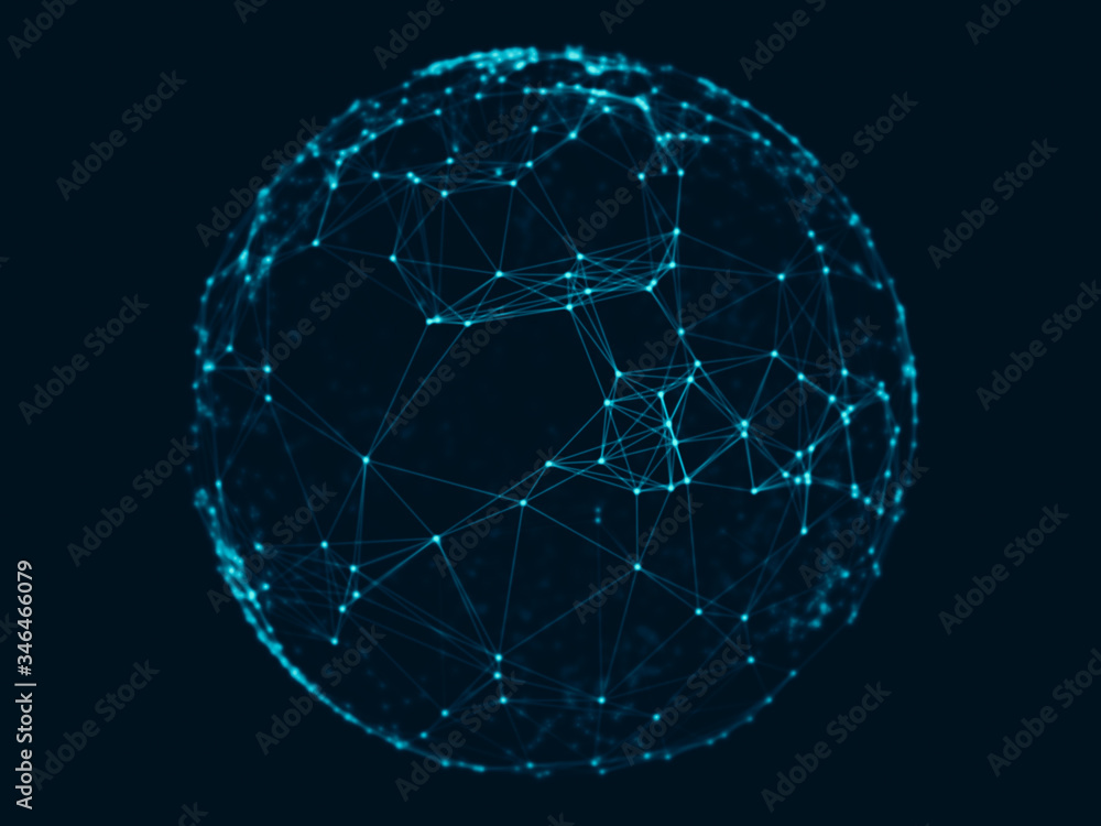 Poster abstract sphere geometry orb and polygonal lines and dots. futuristic technology (super high resolut