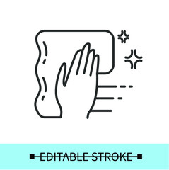 Hand washes the surface line icon.Perfect clean surface of the house and the work.Clean service.Virus protection.Isolated linear vector character illustration.Editable stroke
