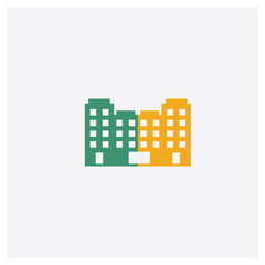 Buildings concept 2 colored icon. Isolated orange and green Buildings vector symbol design. Can be used for web and mobile UI/UX
