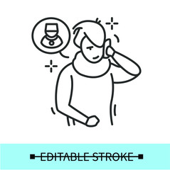  Call the doctor line icon.Character consults with boctor. Telephone doctor instruction.Help fast.Healthcare.Isolated linear vector character illustration.Editable stroke
