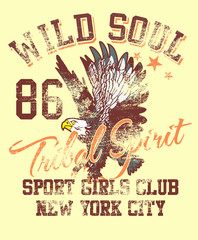American wild soul print and embroidery graphic design vector art