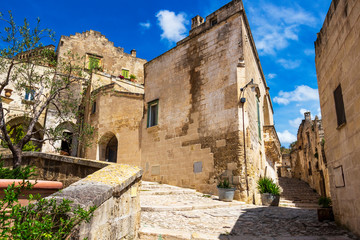 Beautiful old town street view in Matera, Province of Matera, Basilicata Region, Italy