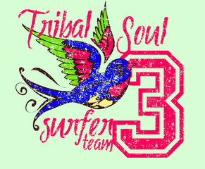 Tattoo tribal birds print and embroidery graphic design vector art