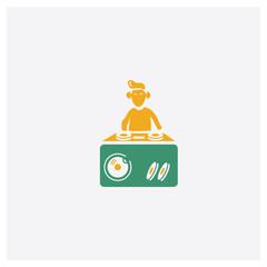 DJ concept 2 colored icon. Isolated orange and green DJ vector symbol design. Can be used for web and mobile UI/UX