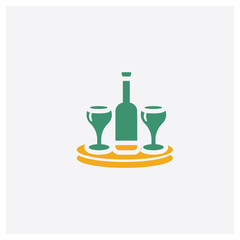 Bottle and Two Glasses concept 2 colored icon. Isolated orange and green Bottle and Two Glasses vector symbol design. Can be used for web and mobile UI/UX