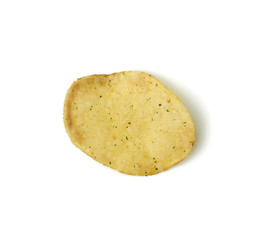 round potato chips with dried dill isolated on a white background