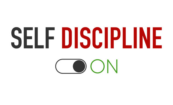 Self Discipline and Motivation concept. Self control system, self management, target, productivity with on button. Vector illustration on white background