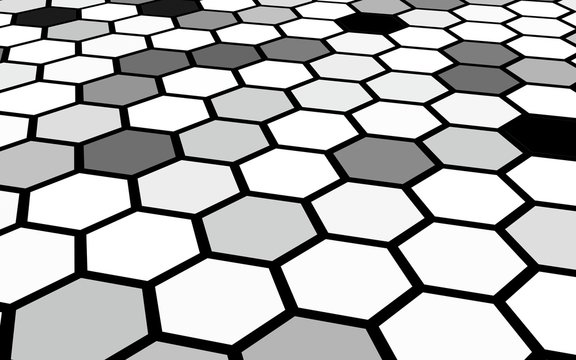 Honeycomb gray colored. Perspective view on polygon look like honeycomb. Isometric geometry. 3D illustration © Plastic man