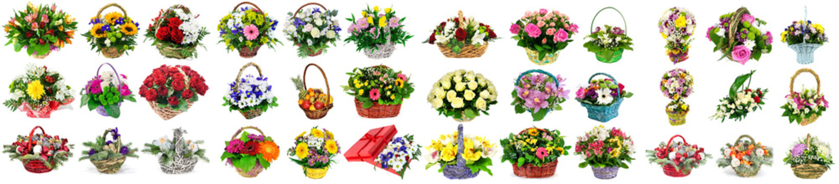 Set of flowers bouquets isolated on white collage