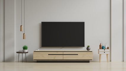 LED TV on the white wall in living room,minimal design.