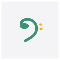 Bass clef concept 2 colored icon. Isolated orange and green Bass clef vector symbol design. Can be used for web and mobile UI/UX