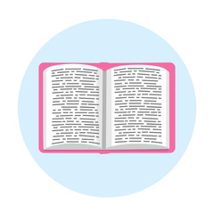 Fototapeta premium Vector book icon. Book, reading Illustration in pink on a blue circle background