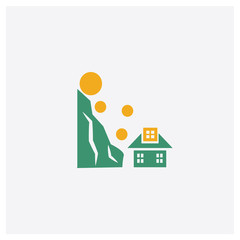 Landslide and House concept 2 colored icon. Isolated orange and green Landslide and House vector symbol design. Can be used for web and mobile UI/UX