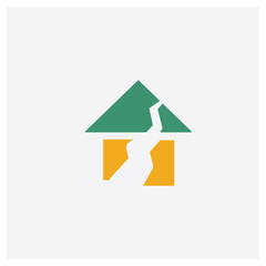 Fototapeta na wymiar Broken House concept 2 colored icon. Isolated orange and green Broken House vector symbol design. Can be used for web and mobile UI/UX