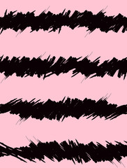 Abstract Hand Drawn Brush Stripes Vector Pattern. Black Grunge Freehand Stripes on a Light Pink Background. Irregular Striped Repeatable Vector Design for Textile, Wrapping Paper.