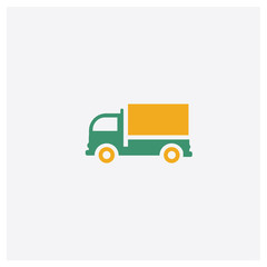 Cargo Truck Facing Left concept 2 colored icon. Isolated orange and green Cargo Truck Facing Left vector symbol design. Can be used for web and mobile UI/UX