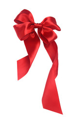 Red ribbon bow isolated on white background including clipping path