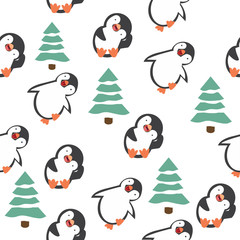 Cute Penguin cartoon  seamless pattern