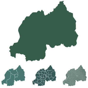 Rwanda map outline administrative regions vector template for infographic design. Administrative borders.