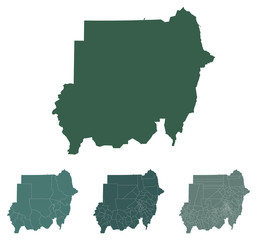 Fototapeta premium Sudan map outline administrative regions vector template for infographic design. Administrative borders.