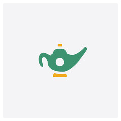 Magic lamp concept 2 colored icon. Isolated orange and green Magic lamp vector symbol design. Can be used for web and mobile UI/UX