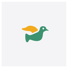 Dove concept 2 colored icon. Isolated orange and green Dove vector symbol design. Can be used for web and mobile UI/UX