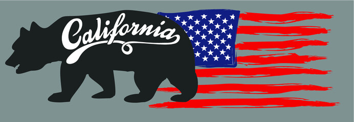 American flag california bear graphic design vector art